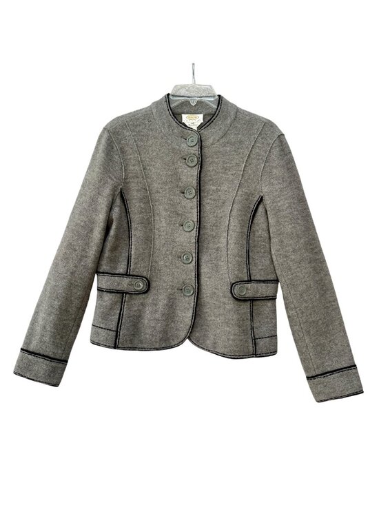 Talbot's Sweaters - Talbot's Merino Wool Cardigan Jacket Medium Petite Grey Military Dark Academia